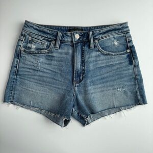 SILVER JEANS Co Sure Thing Denim Short 26 Blue High Rise Raw Hem‎ Cutoff Summer